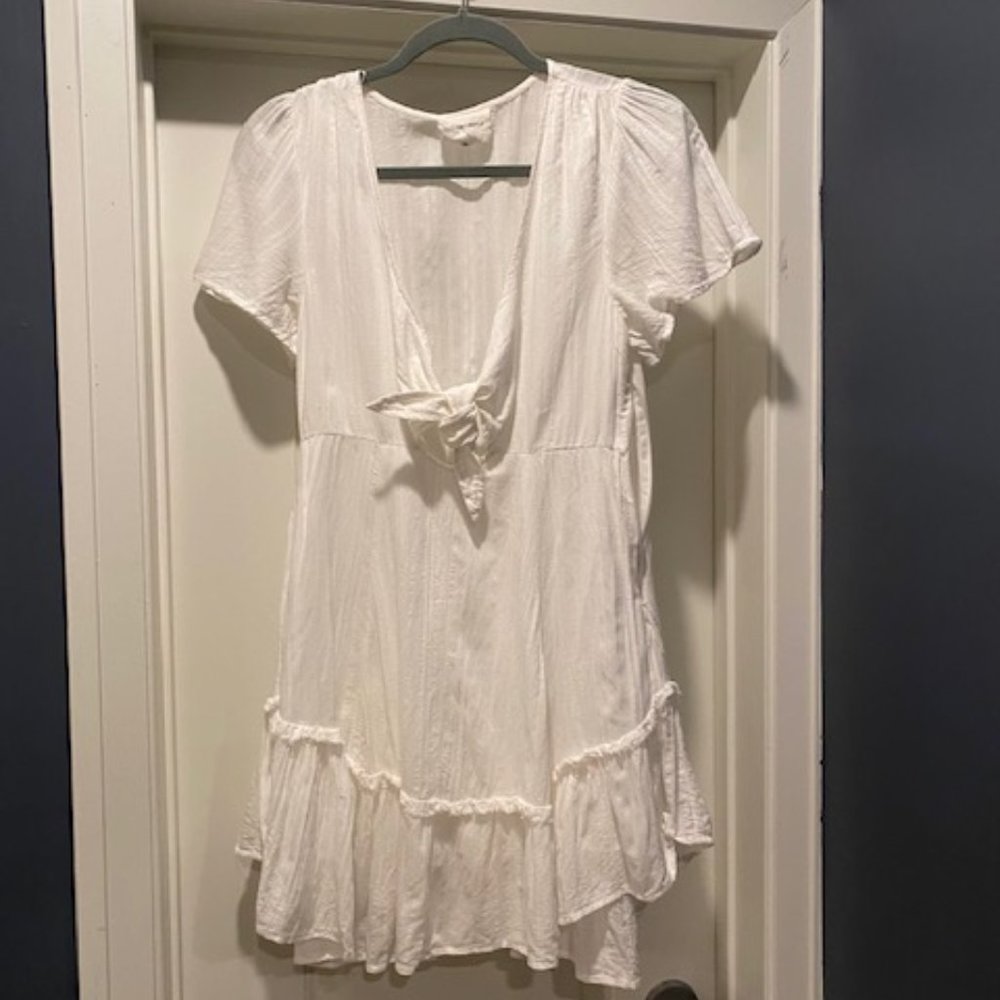 White Cutout Front Tie Dress